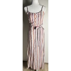 HARPER HERITAGE Multicolor Stripe Button Down Strapped Maxi Belt Dress Sz Small